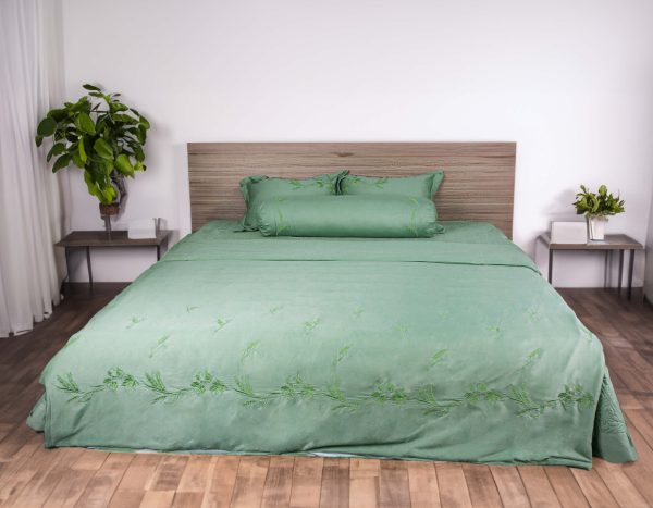 BỘ CHĂN GA MODAL THÊU XANH NGỌC
