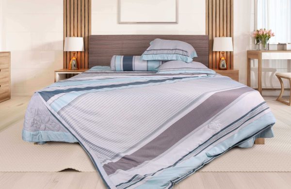 Bộ chăn ga Tencel Organic Xanh Kẻ Sọc In Hoa