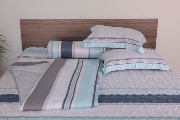 Bộ chăn ga Tencel Organic Xanh Kẻ Sọc In Hoa - Ảnh 3