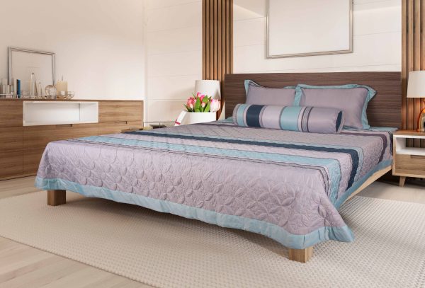 Bộ chăn ga Tencel Organic Xanh Kẻ Sọc In Hoa - Ảnh 2